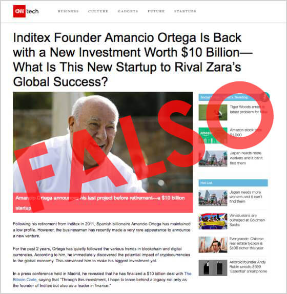 Amancio Ortega no invierte en Bitcoin Trader